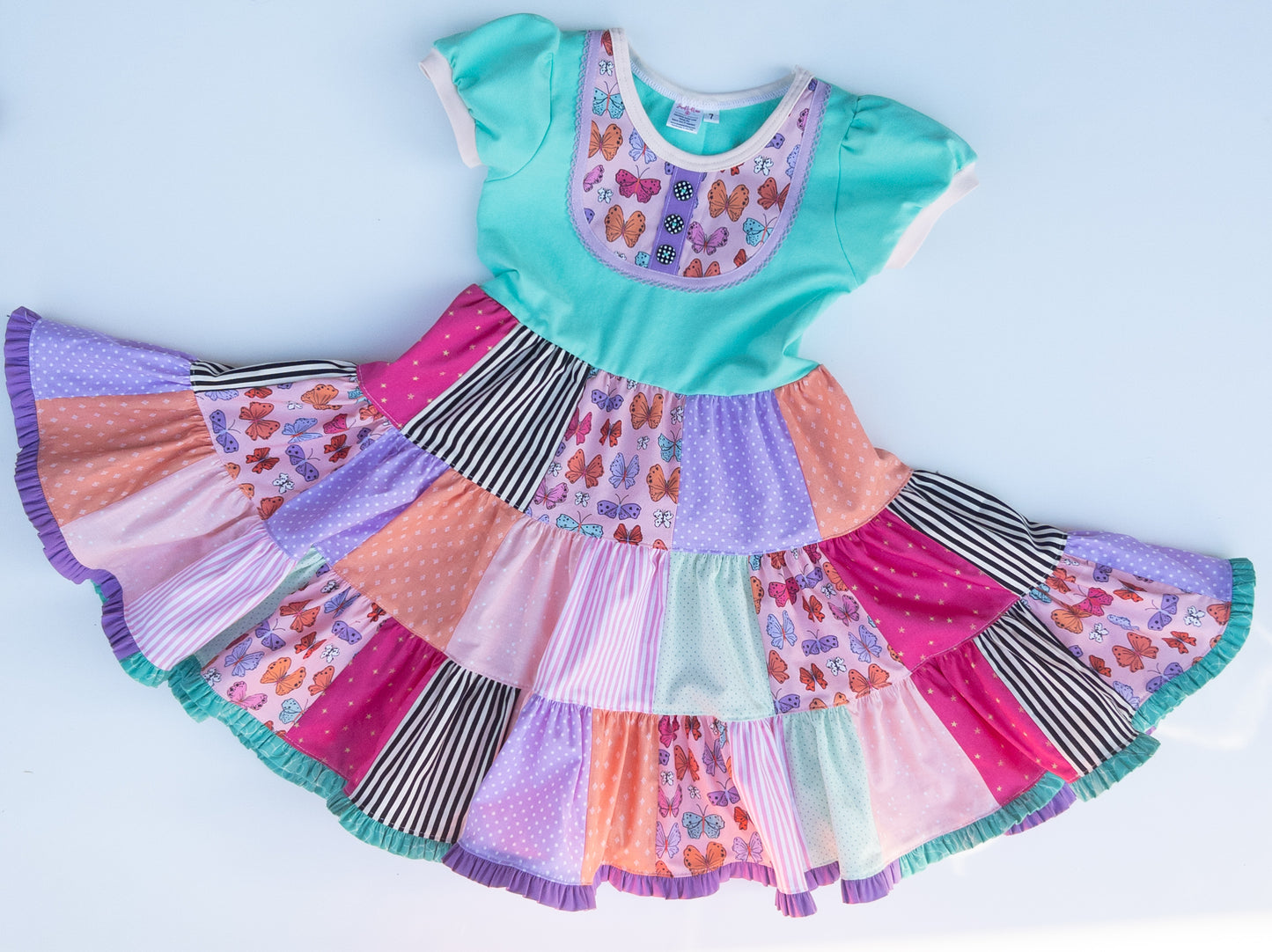 Butterfly Patchwork Twirl Dress - Size 7