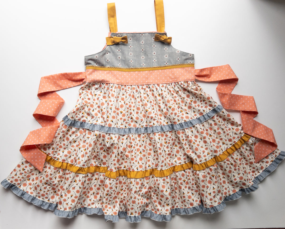 Tiered Denim Floral Bow Knot Dress- Size 10