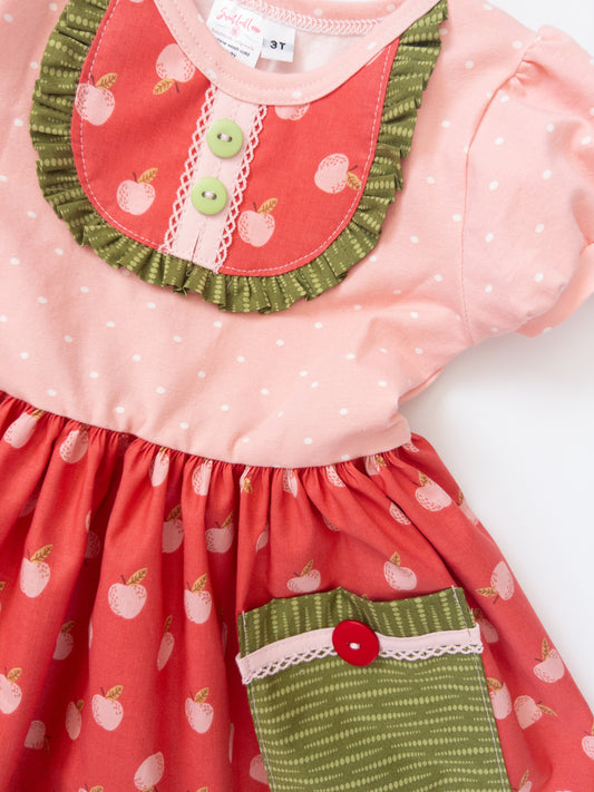 Green Apple Knit Pocket Dress- Size 3t