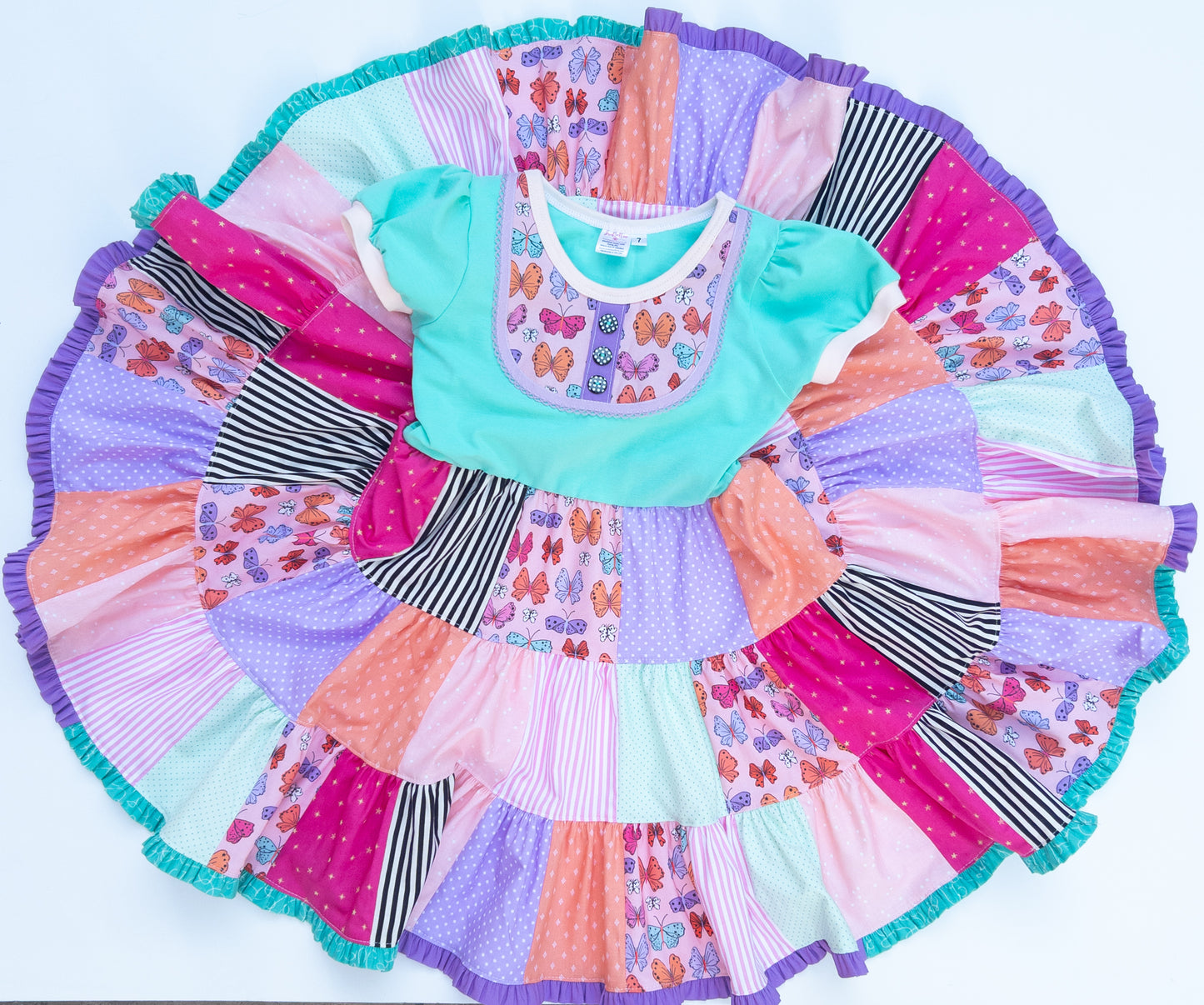 Butterfly Patchwork Twirl Dress - Size 7
