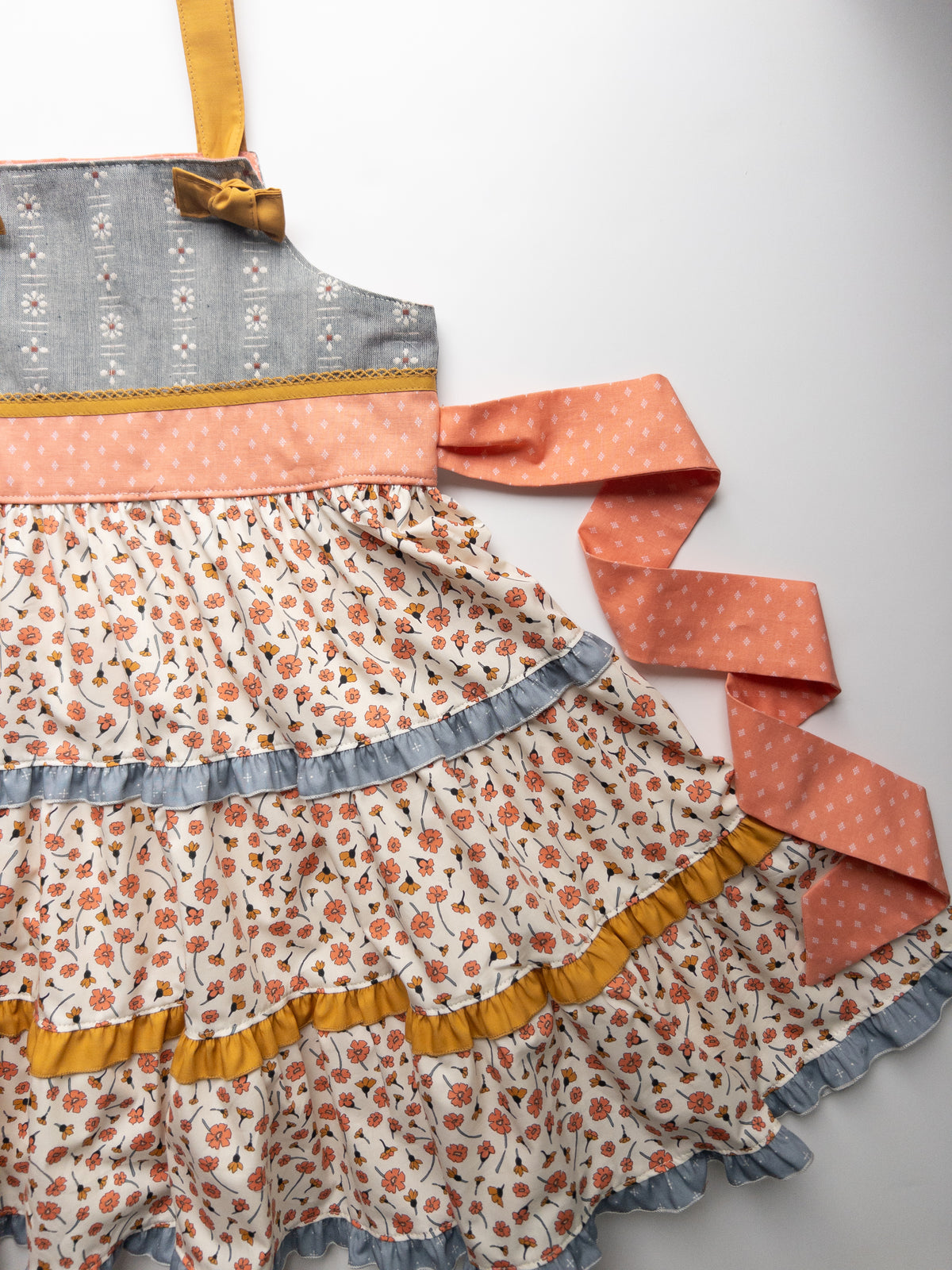 Tiered Denim Floral Bow Knot Dress- Size 10