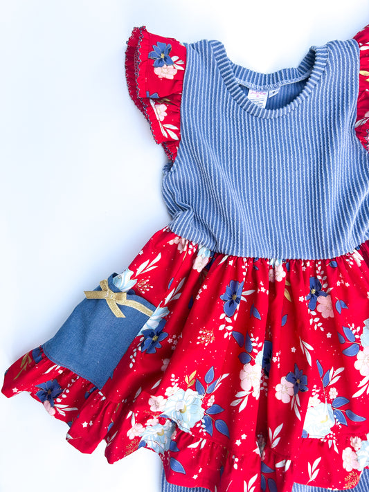 Golden Freedom Floral Pocket Tunic Set- Size 7