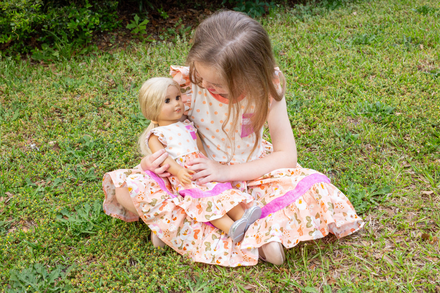 Summer Peach Blossom Girl and Doll Set