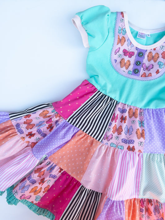 Butterfly Patchwork Twirl Dress - Size 7