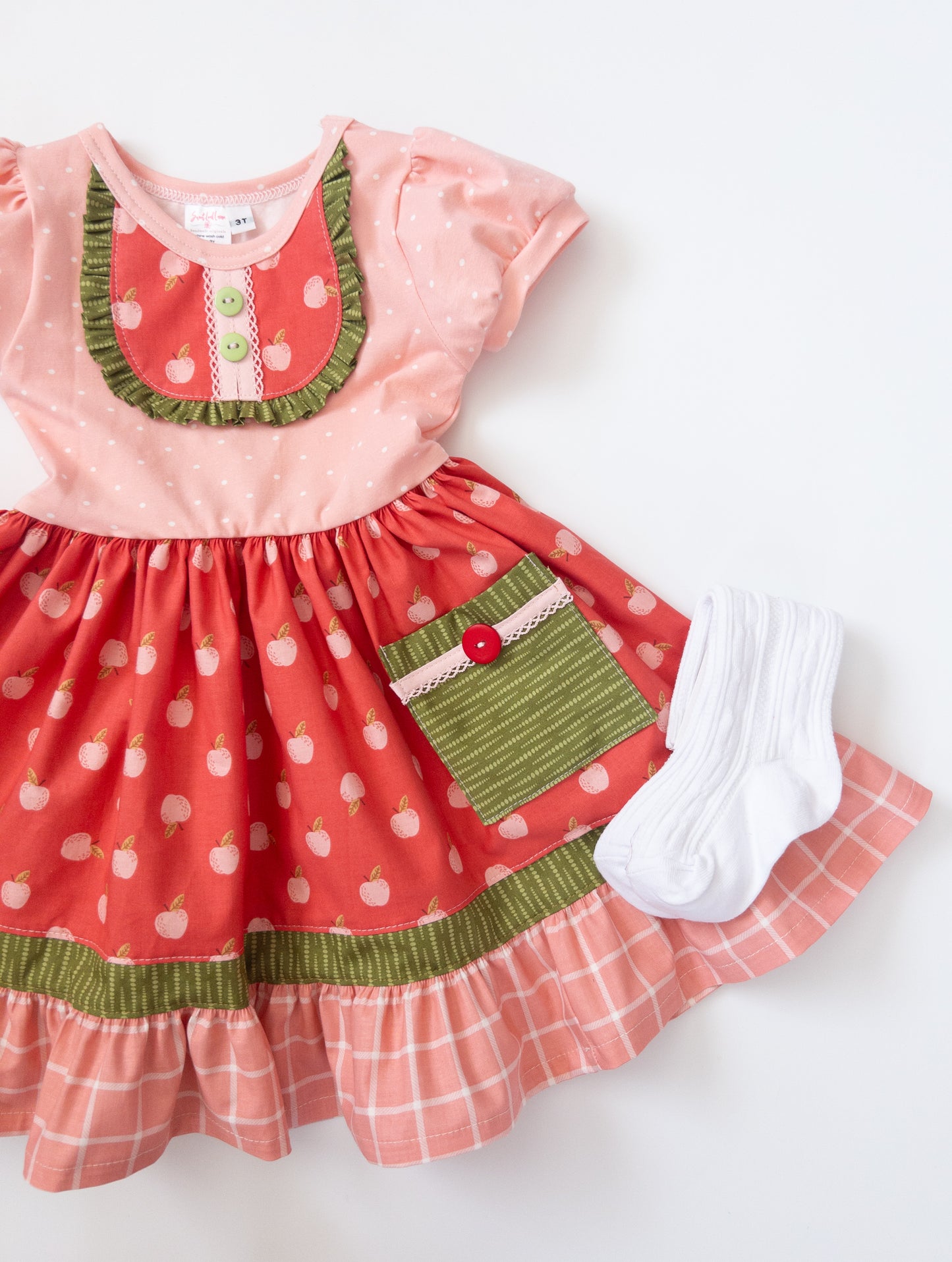 Green Apple Knit Pocket Dress- Size 3t
