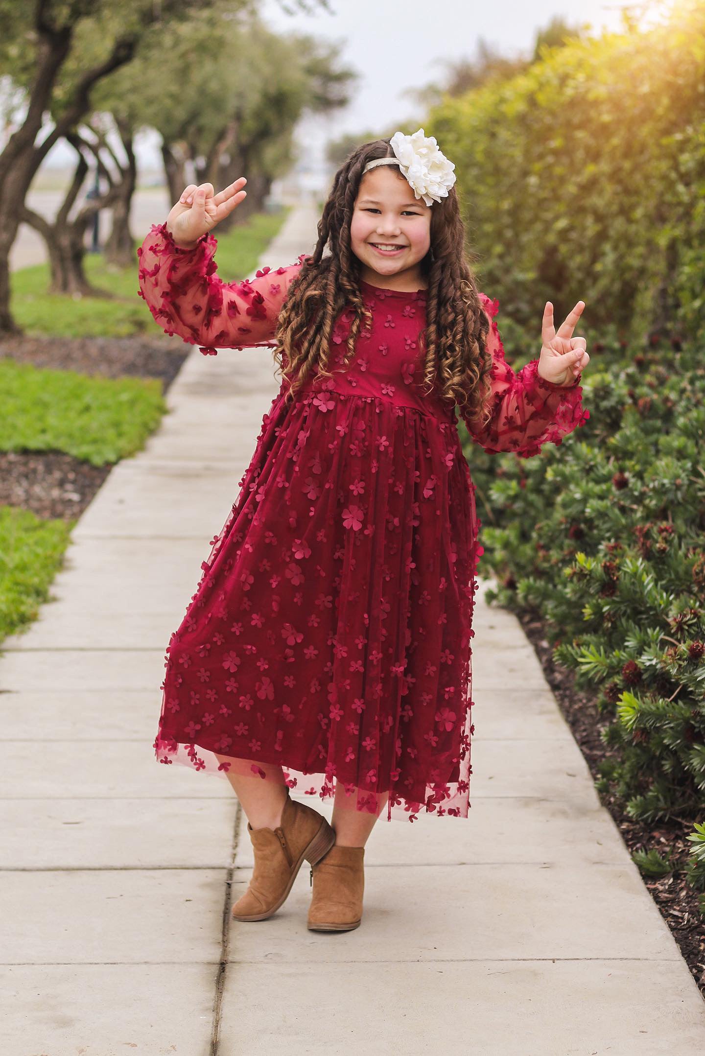 Burgundy Mesh Floral Dress