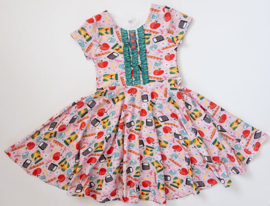 School Collage Knit Twirl Dress- Size 7