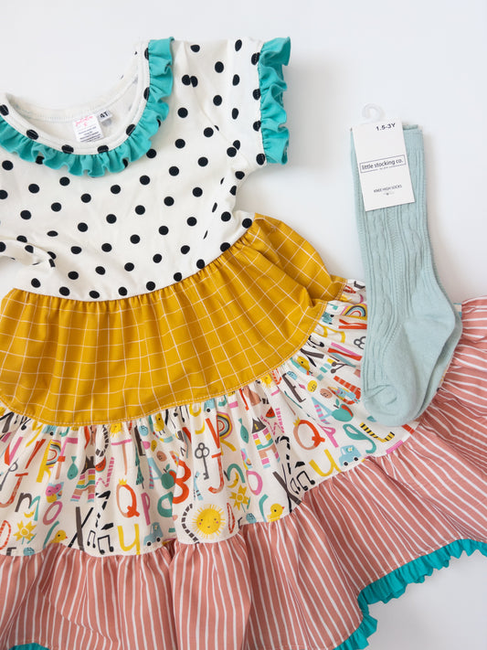 Polka Dots and ABC's Knit Dress- Size 4t
