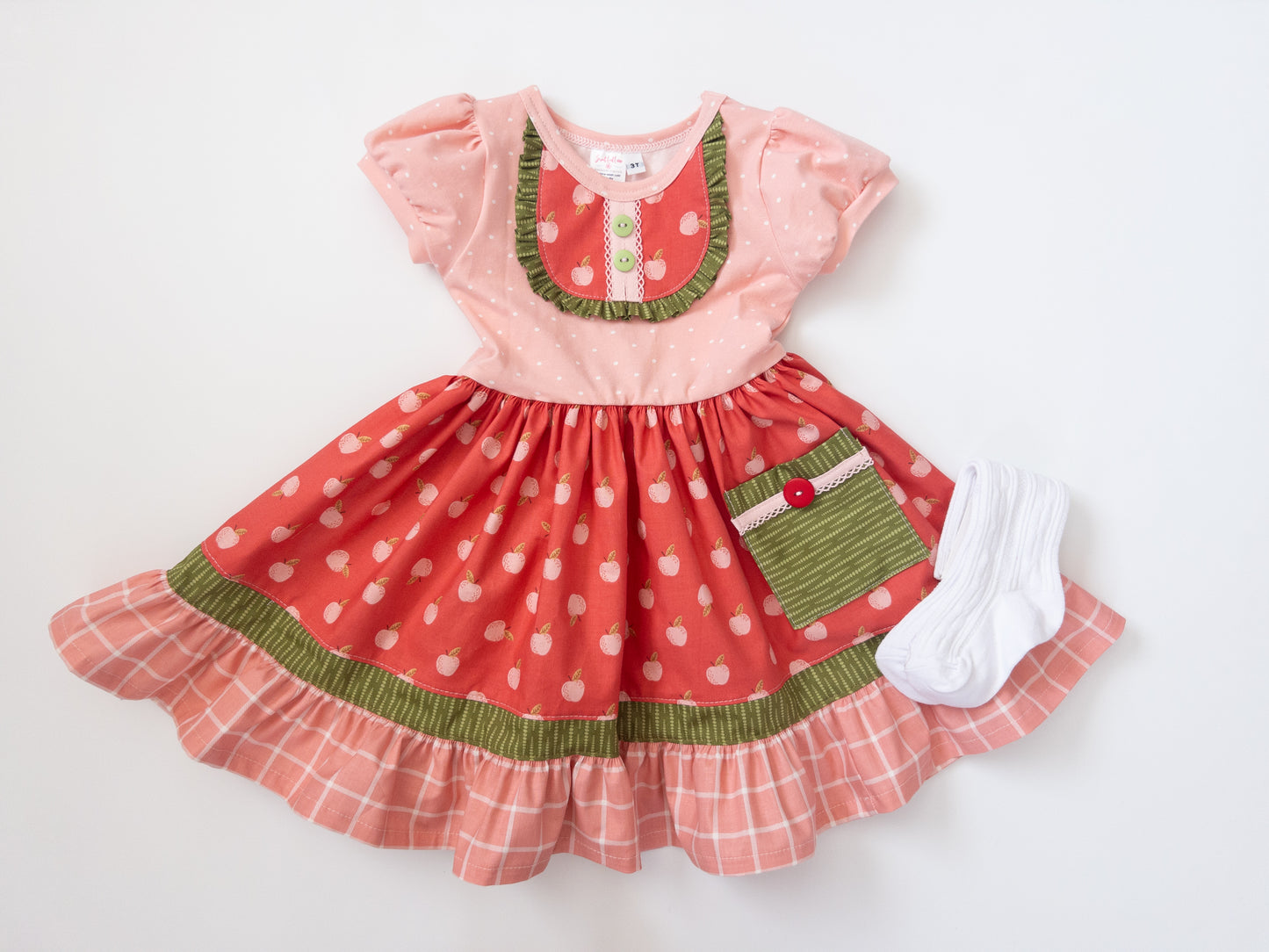 Green Apple Knit Pocket Dress- Size 3t