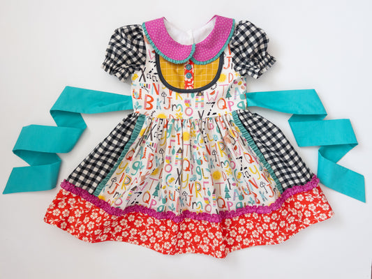 Funky ABC Collared Back to School Dress- Size 5t