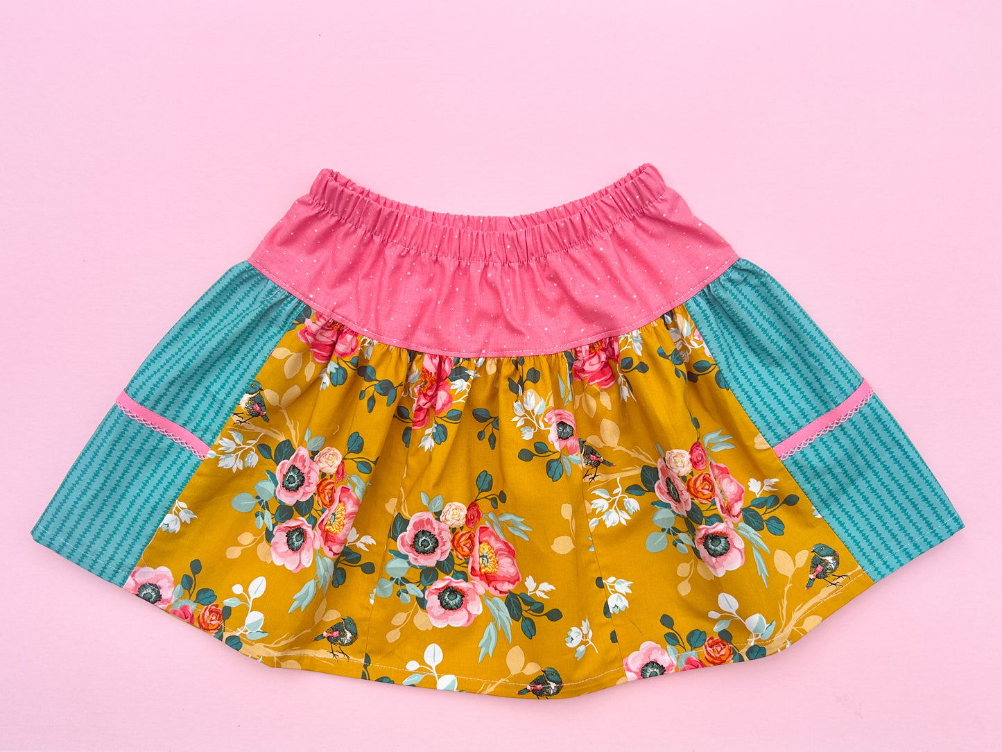Size 8 Patch Skirt- Mustard Floral