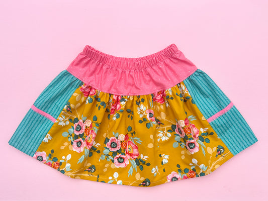 Size 8 Patch Skirt- Mustard Floral