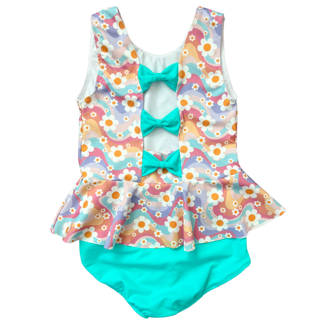 Groovy Floral Peplum Bow 2 Piece Swim Suit