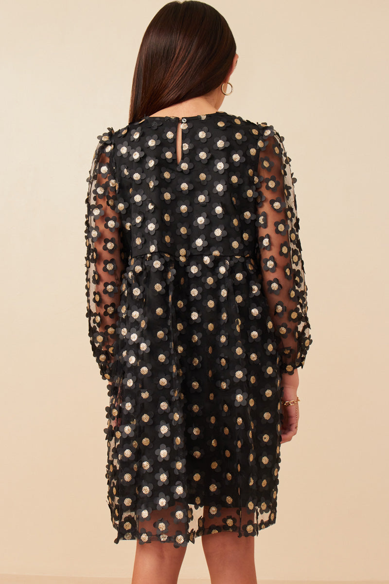 Black Sequin Overlay Dress