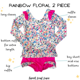 2 Piece Rainbow Floral Swim Suit Long Sleeved Rashguard