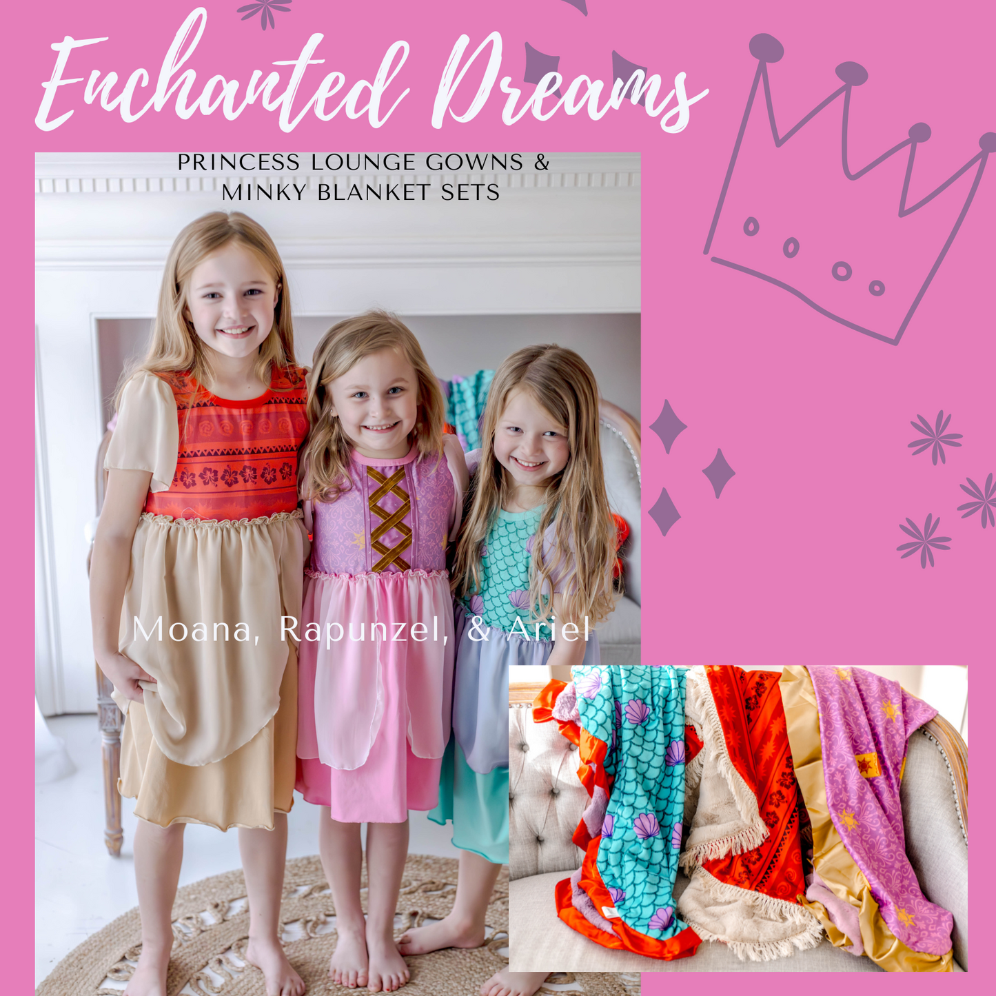 Moana- Enchanted Dreams Princess Lounge, Blanket, and Bow Sets